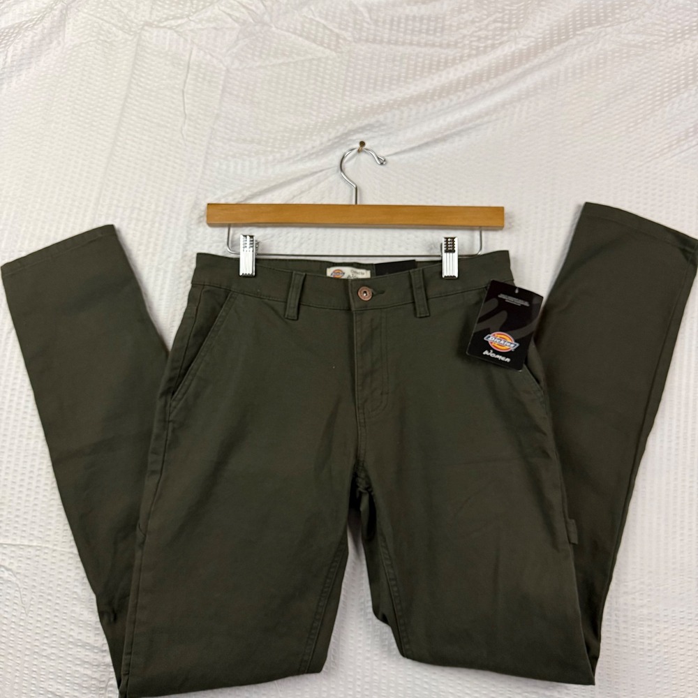 Dickies Womens Slim Fit Duck Carpenter Pants Olive Green FD2600RMS Size 4 Reg